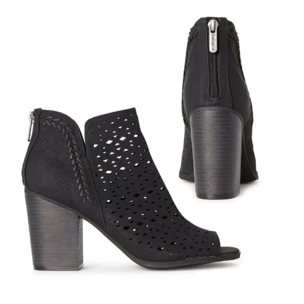 New INDIGO RD. Women's Perforated Faux Suede Peep Toe Ankle Booties